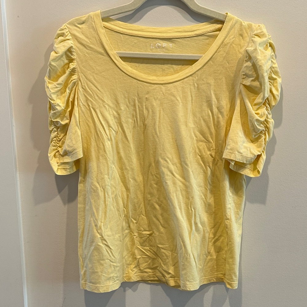 LOFT Sunny Yellow Gathered Sleeve Tee